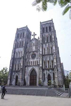 Architecture Gothic style of church the St. Joseph's Cathedral in Hoan Kiem Hanoi, Vietnam.のeditorial素材