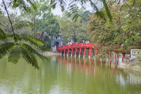 Red Bridge in Hoan Kiem Lake, Ha Noi, Vietnamのeditorial素材
