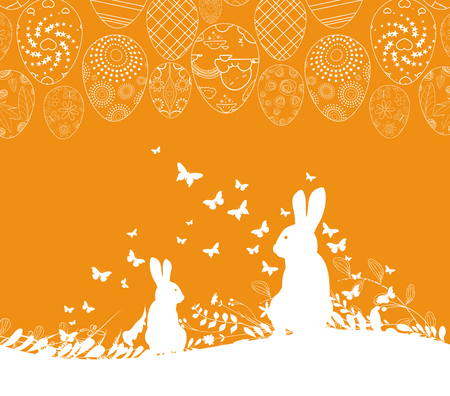 Easter greeting card with rabbit ornamental eggs backgroundのイラスト素材