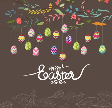 easter eggs background with flowersのイラスト素材