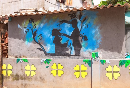 TAM THANH, TAM KY, VIETNAM - MARCH 16, 2017: Painted wall, Street arts in Tam Thanh mural Villageのeditorial素材