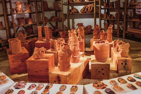 HOI AN, VIETNAM - MARCH 19, 2017: Pottery stuffs are sun-dried in Thanh Ha Pottery Village. The village was formed at the end of the 15th century, by the Thu Bon river, Quang Nam province, Vietnam.のeditorial素材