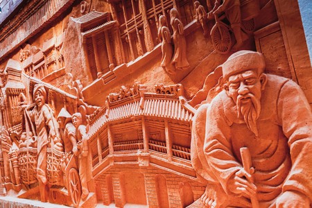 HOI AN, VIETNAM - MARCH 19, 2017: Pottery stuffs are sun-dried in Thanh Ha Pottery Village. The village was formed at the end of the 15th century, by the Thu Bon river, Quang Nam province, Vietnam.のeditorial素材