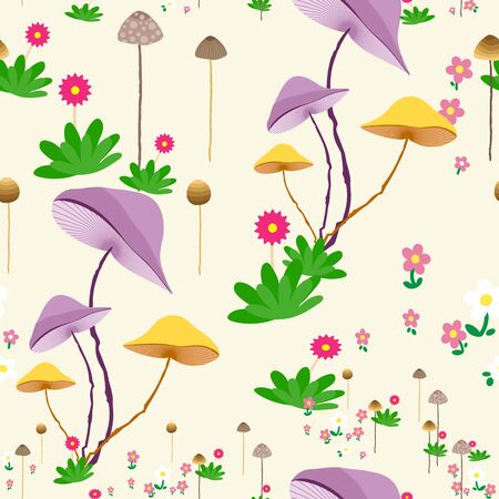 Seamless pattern with flowers and mushroomsのイラスト素材