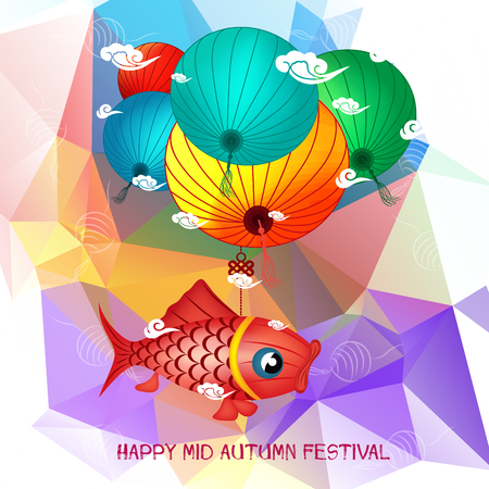 Mid Autumn Festival polygonal background with carp lanternsのイラスト素材