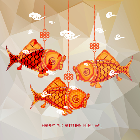 Mid Autumn Festival polygonal background with carp lanternsのイラスト素材