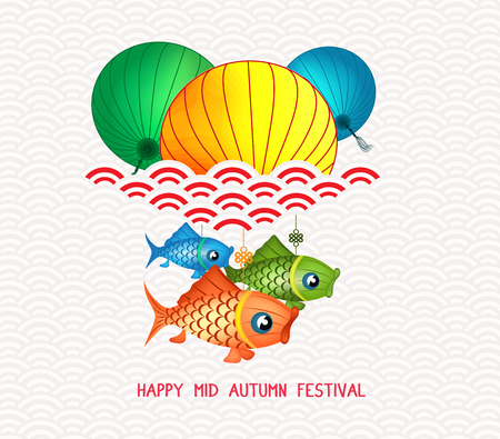 Mid Autumn Festival chinese background with carp lanternsのイラスト素材