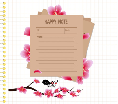 Sakura flowers background. Cherry blossom happy notes retro. Chinese new year.のイラスト素材