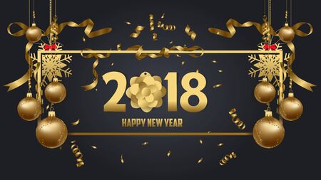 Vector illustration of happy new year 2018 wallpaper in gold and black colors.のイラスト素材