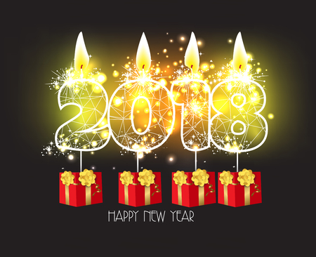 New Years 2018 polygonal line and fireworks.のイラスト素材