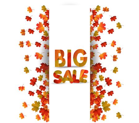 Sales banner with autumn leaves isolated on white background.のイラスト素材