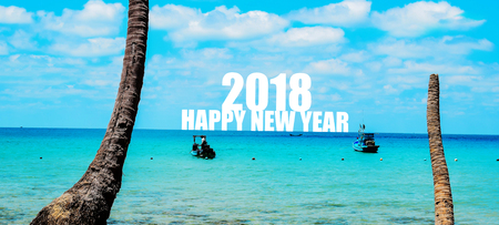 Happy new year for 2018 on on blue sea background