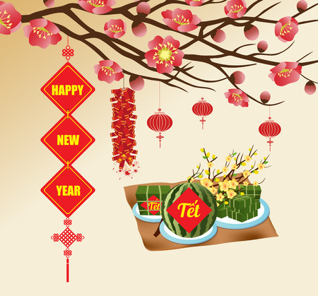 Chinese new year background blooming sakura branches, Vietnamese new year. (Translation "T?t" : Lunar new year)のイラスト素材