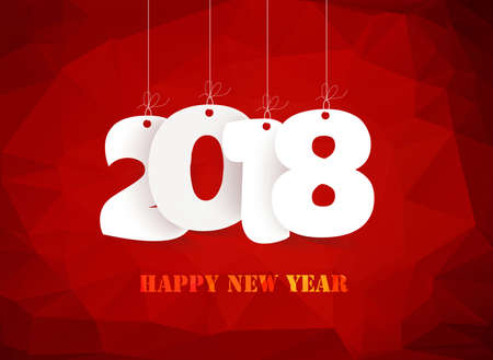 Happy new year 2018. polygonal red mosaic background