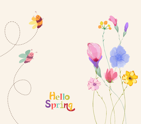 decoration branches with flowers, springtime Vector illustration.のイラスト素材