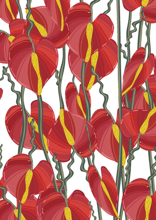 Tropical Palm Leaves and Flowers Background. Exotic Texture. Floral Wallpaperのイラスト素材