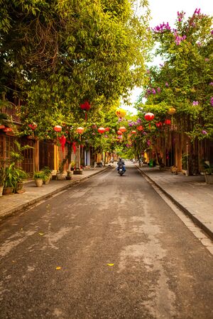HOI AN, QUANG NAM, VIETNAM, April 26th, 2018: Beautiful early morning at street in Hoi an ancient townのeditorial素材