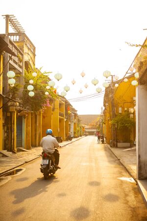 HOI AN, QUANG NAM, VIETNAM, April 26th, 2018: Beautiful early morning at street in Hoi an ancient townのeditorial素材