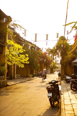 HOI AN, QUANG NAM, VIETNAM, April 26th, 2018: Beautiful early morning at street in Hoi an ancient...