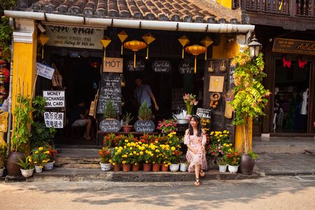 HOI AN, QUANG NAM, VIETNAM, April 26th, 2018: Street view with old houses in Hoi An ancient town, UNESCO world heritage. Hoi An is one of the most popular destinations in Vietnamのeditorial素材