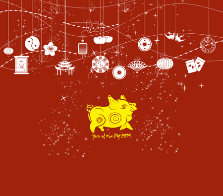 Chinese New Year background, card print. Year of the pigのイラスト素材