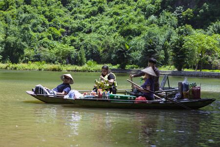 TAM COC, NINH BINH, VIETNAM, July 1th, 2018: Rice field and NgoDong river in NinhBinh, Vietnamのeditorial素材