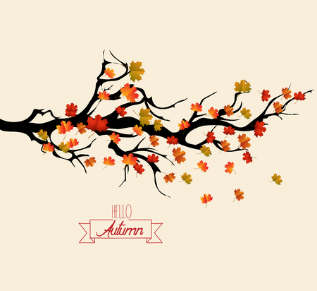 Hello autumn. Autumn landscape with autumn leaves on the branches of treesのイラスト素材
