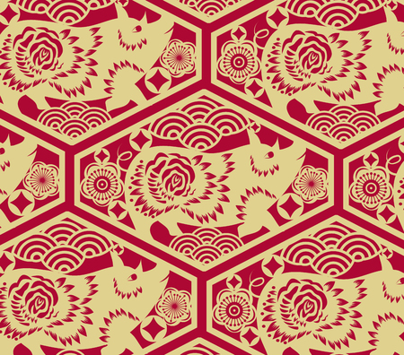 Chinese traditional oriental ornament background, red golden clouds patternのイラスト素材
