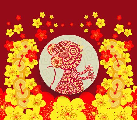 Happy Chinese New Year 2020 year of the rat paper cut style. Zodiac sign for greetings card, flyers, invitation, posters, brochure, banners, calendarのイラスト素材