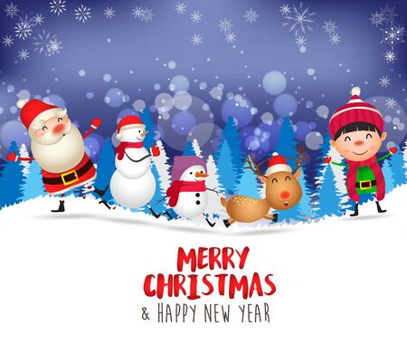 Merry Christmas and Happy New Year. Merry christmas snowman and kid funnyのイラスト素材