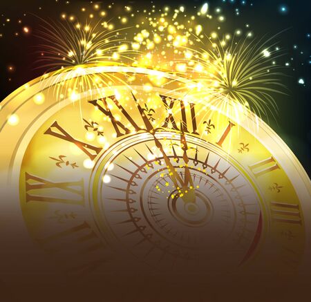Happy New Year - New Year Shining background with gold clockのイラスト素材