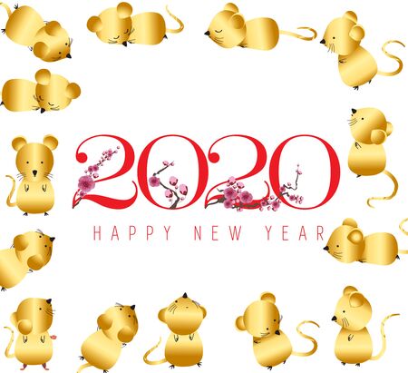 Happy chinese new year 2020. Year of the RATのイラスト素材