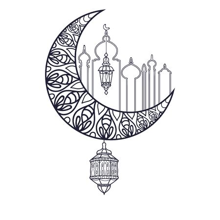 Elegant background design for Islamic festivals Ramadan and Eid. Ramadan kareem moonのイラスト素材