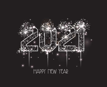 Happy New Years 2021 polygonal line light and fireworks Backgroundの写真素材
