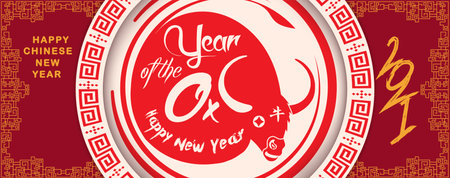 Set of Happy Chinese New Year 2021 vertical banners for social media stories wallpaper. Symbol 2021 Eastern New Year (Chinese translation Happy Chinese New Year, Year of Ox)のイラスト素材