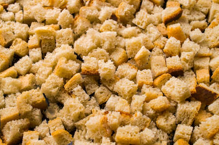 The small slices of croutons which are just preparedの写真素材