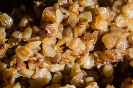 Friable stewed hot buckwheat cereal close upの写真素材