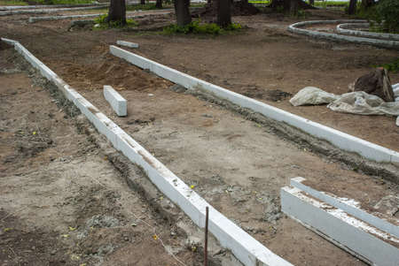 Construction of a path in the woodの写真素材
