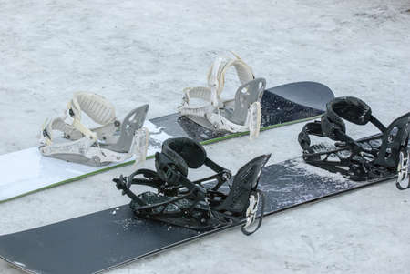 Two boards for descent from the mountain on snowの写真素材
