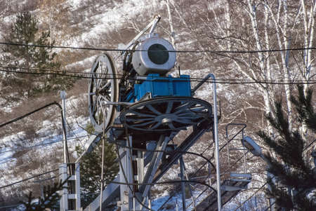 The ropeway engine against the background of the sky