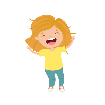 Cute little smiling girl cartoon character vector Illustration isolated on a white backgroundのイラスト素材