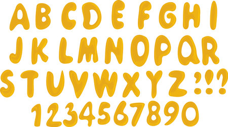Vector set of hand drawn yellow uppercase and lowercase letters. alphabetのイラスト素材