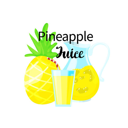 Pineapple juice in a glass and a jug, vector illustration.のイラスト素材