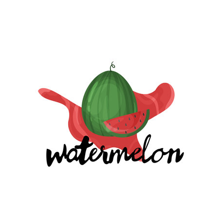Watermelon logo. Vector illustration of a watermelon with a red scarf.のイラスト素材