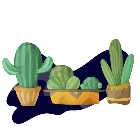 Cactus and succulent plants in pots isolated vector illustration graphic designのイラスト素材