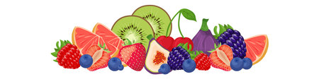 Flat Vector Illustration of Fruit and Berry Collectionのイラスト素材