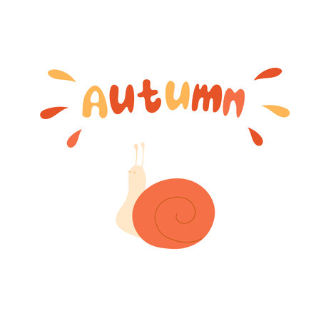 Cute snail in flat style. Autumn forest time. A large grape snail with the inscription autumn is isolated on a white background.のイラスト素材