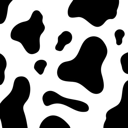 animal background, cows, spots, cow texture, mammals. The cow background is black and white in a flat style.のイラスト素材