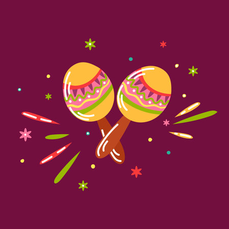 Mexican Traditions, Latin America, Revolution and Independence of Mexico. Mexican maracas with a Mexican pattern isolated on a white background.のイラスト素材