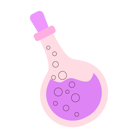 Magic potion in glass bottle. Vector illustration of magic potion in glass flask.のイラスト素材